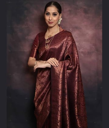 fab woven Art Silk Woven Kanjeevaram Sarees With Unstitched Blouse Piece ( Maroon )