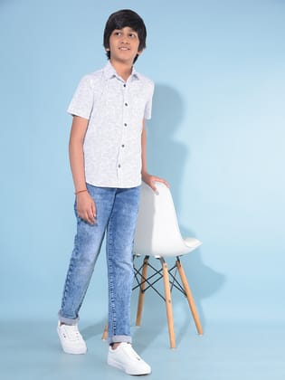 White Printed 100% Cotton Shirt-7-8Y / White
