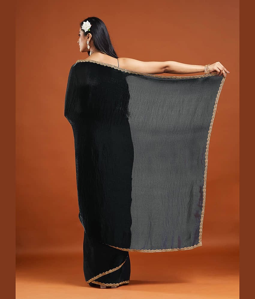Indy Bliss Silk Embellished Chanderi saree With Unstitched Blouse Piece ( Black )