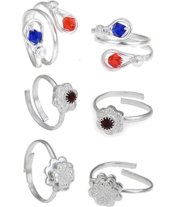 AanyaCentric Silver Plated 3 Pair Toe Rings