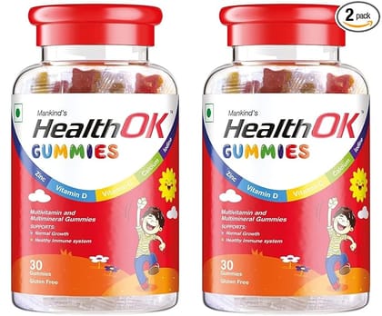 Health Ok Gummies Multivitamin & Multimineral for Kids Supports Growth7 -17 years x 2 (2 x 30 No)