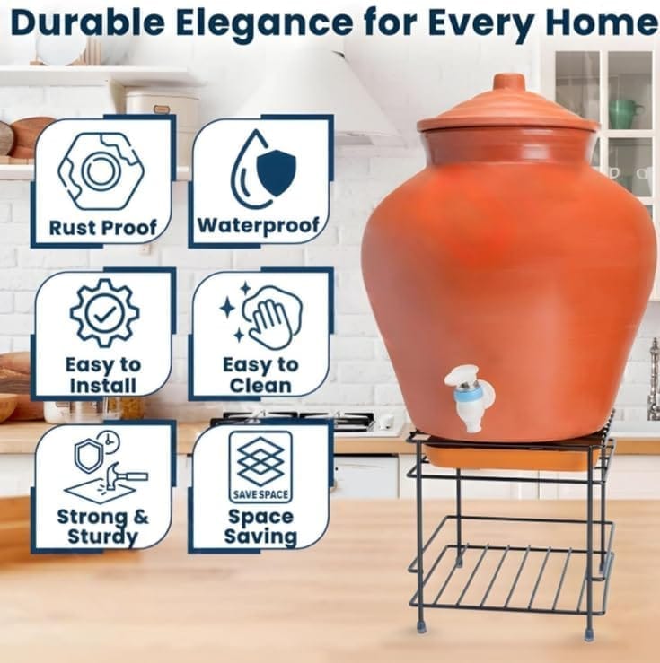 DC Steel Matka Stand with Water Tray, Square Design, 20 x 20 x 19 cm, Silver (Square Stand)