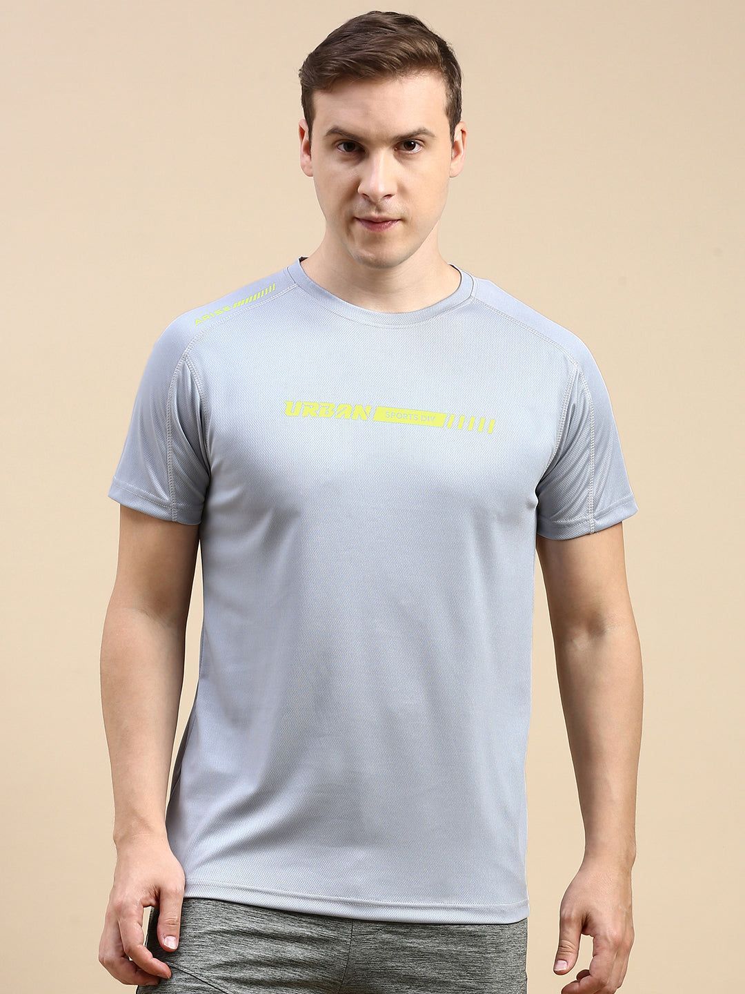 Classic Polo Men's Round Neck Polyster Grey Slim Fit Active Wear T-Shirt