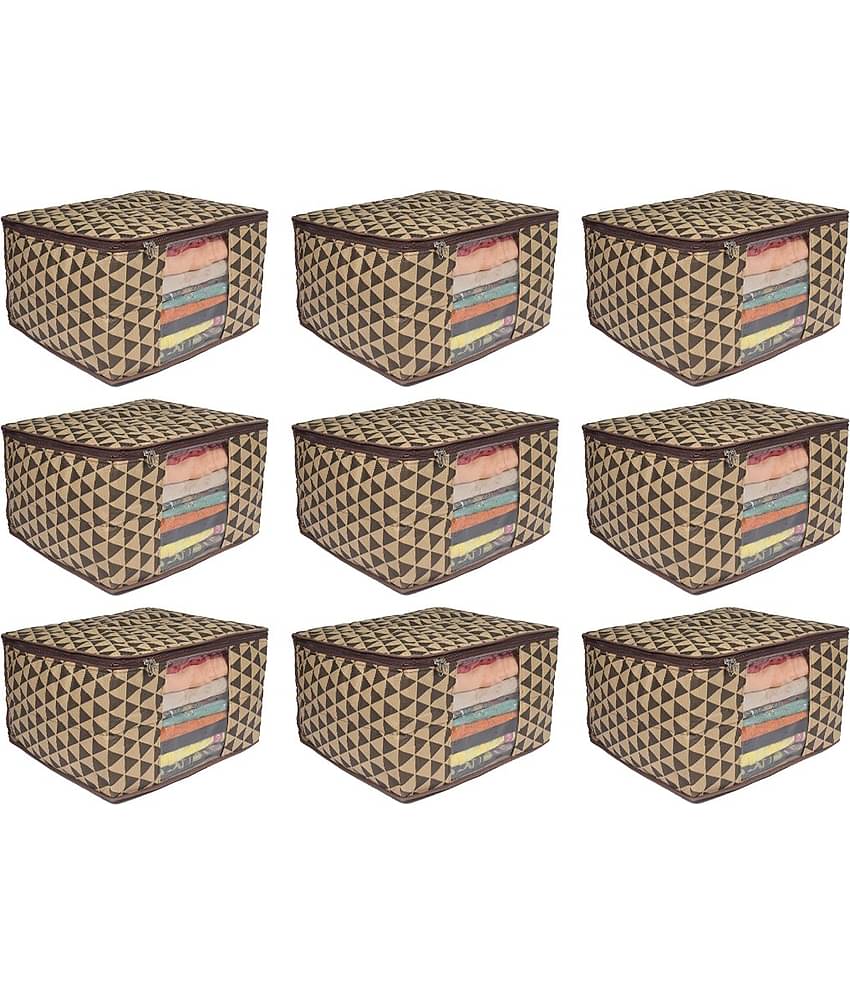 PrettyKrafts 3 layered Quilted saree Cover Bag/wardrobe organizer with transparent window (Pack of 9), Trio Blue