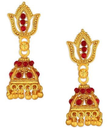 Spargz Traditional Jhumki Alloy Festive Wear Gold Plated Synthetic Stone Earring For Women