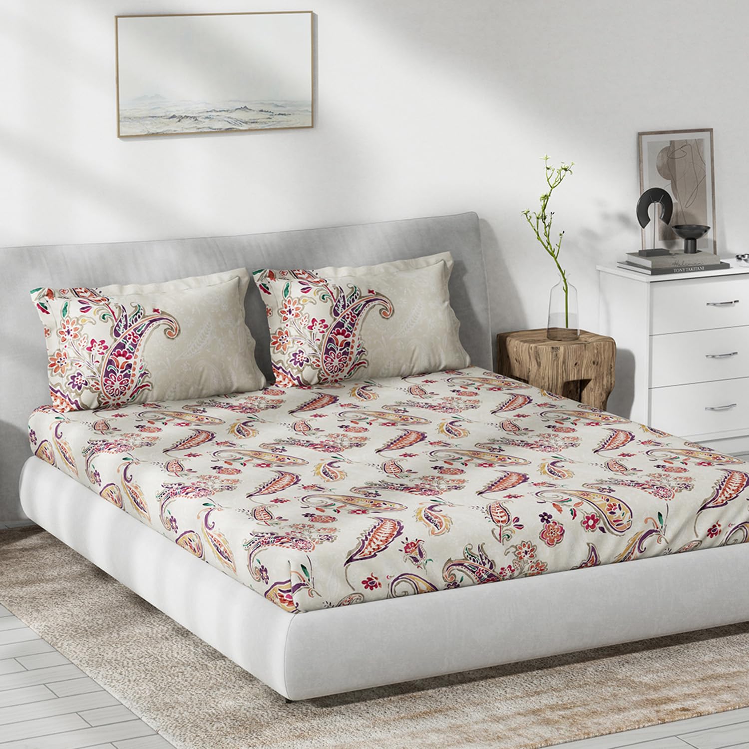 DDECOR - The Prime Collection 100% Cotton Global Ethnic Pattern 145TC King Bedsheet |229 CM X 274 CM| with 2 Pillow Covers - Pink