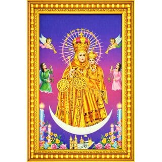 Vellankanni matha Golden Mirror Photo Frame for Pooja Room 10x12 Inch  (Wood) Gold