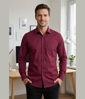 ANAND. Cotton Blend Regular Fit Solids Full Sleeves Men's Casual Shirt - Maroon ( Pack of 1 )