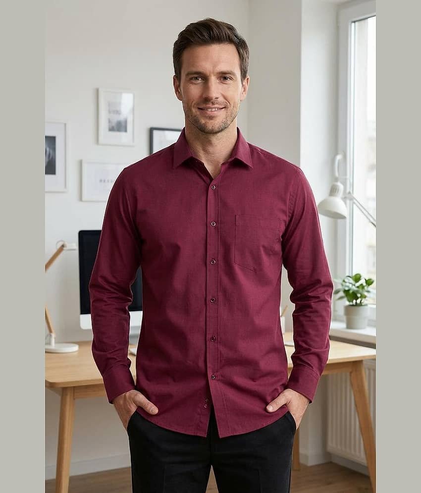 ANAND. Cotton Blend Regular Fit Solids Full Sleeves Men's Casual Shirt - Maroon ( Pack of 1 )