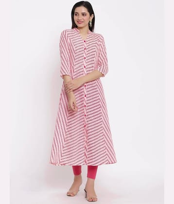 FabbibaPrints - Pink Cotton Blend Women's Flared Kurti ( Pack of 1 )