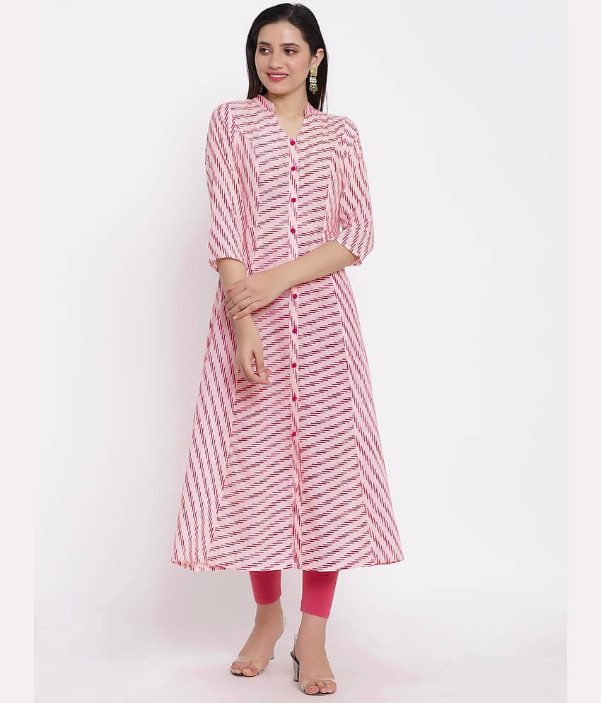FabbibaPrints - Pink Cotton Blend Women's Flared Kurti ( Pack of 1 )