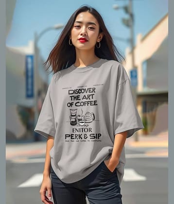 AUSK Women Cotton Blend Printed Oversized Round Neck T-Shirt ( Grey )
