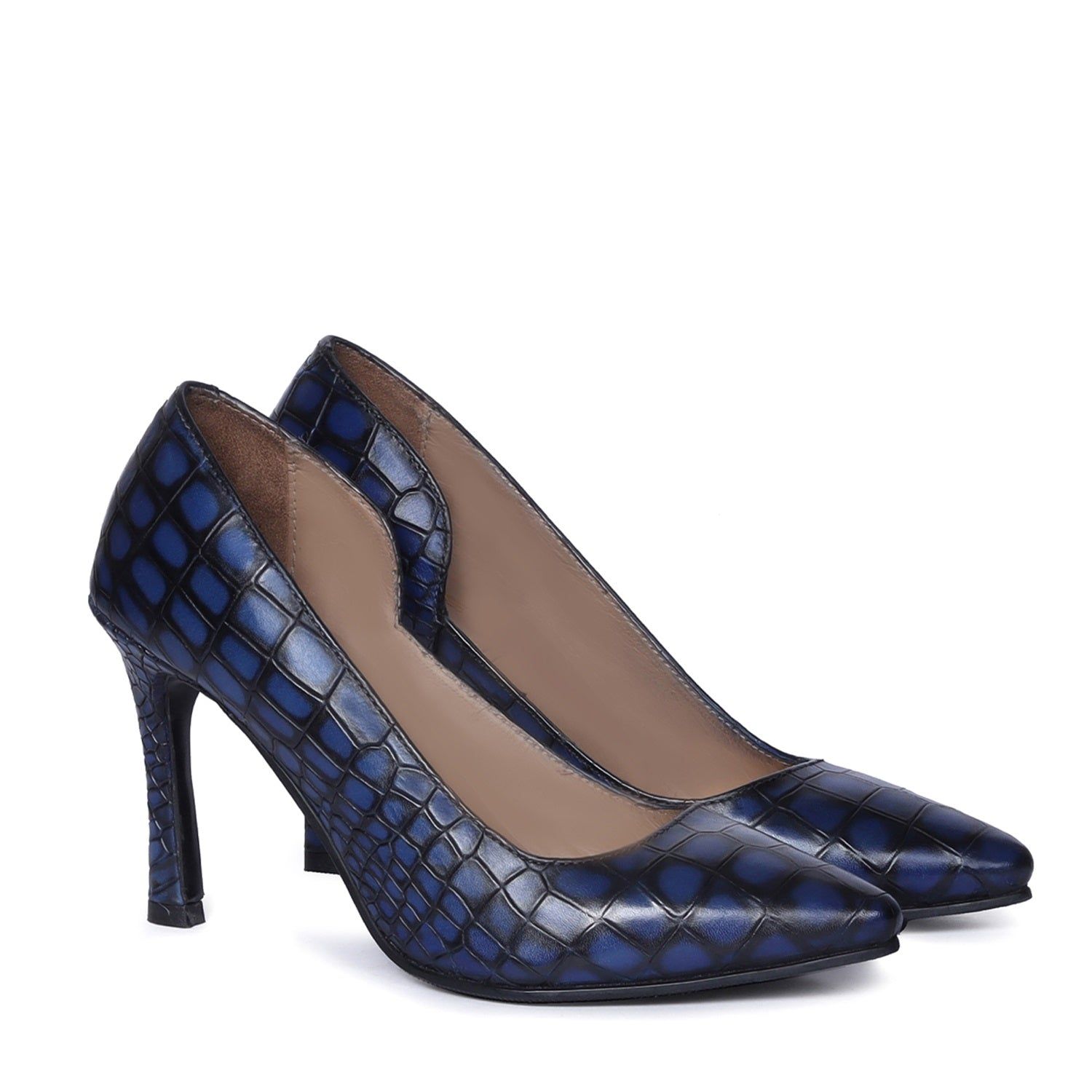 Smokey Blue Pointed Toe Luxurious Sleek Stiletto Ladies Pencil Heel By Brune & Bareskin-36/3