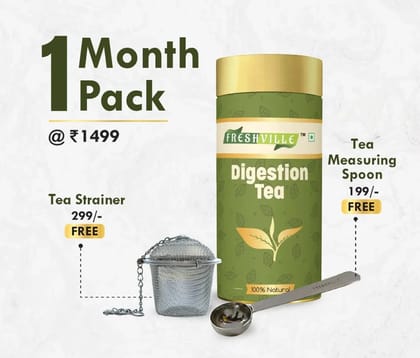 Freshville Digestion Tea | Pure & Natural | Prevent Heartburns | Immunity Booster | Tea for Weight Loss | Ginger, Fennel, Ajwain, Mint, Senna leaves, Rose petals, Bay leaves, Green tea Tin (