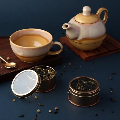 Eyaas Tea Pot And Cup with Peach Chamomile Teas 40 gms Gift Set