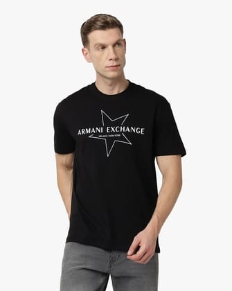 Dark Harmony: AX Men's Half-Sleeve Round Neck T-Shirt in Black-L
