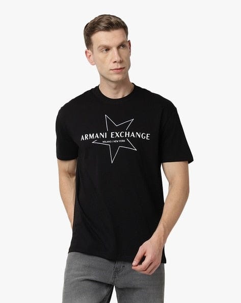 Dark Harmony: AX Men's Half-Sleeve Round Neck T-Shirt in Black-L