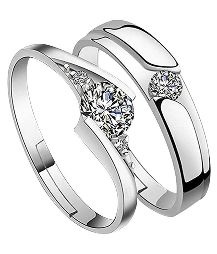 SILVERSHINE silverplated Gorgeous Diamond His and Her Adjustable Proposal Diamond Couple Ring for Men and Women Jewellery - None