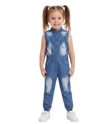 Girl's Denim Embellished Sleeveless Jumpsuit (Blue, 2-3-Yrs)-PID66081