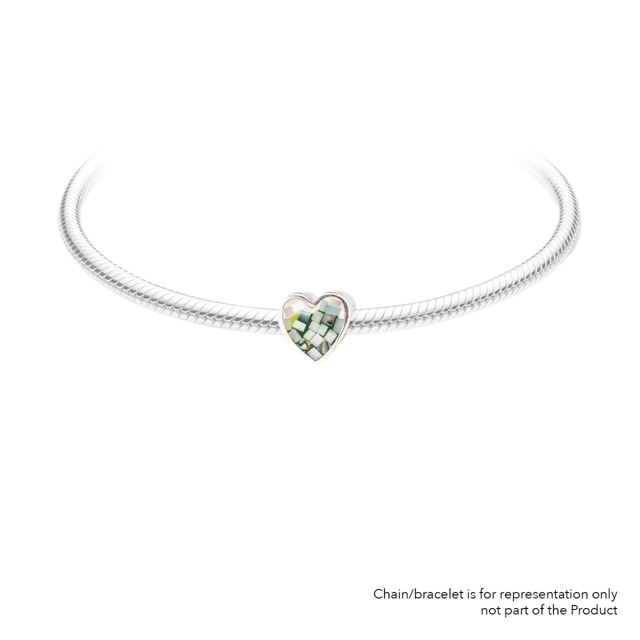 MOP Heart Mix Green | 925 Silver charms for Bracelets / Chain-Free / Silver / Modern