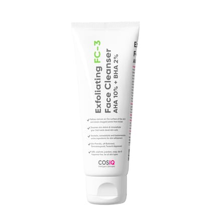 Cos-IQ Exfoliating Face Wash for Oily & Dry Skin | 2% Salicylic Acid BHA & 10% Glycolic Acid AHA | Sulphate-Free Anti-Acne Face Cleanser for Acne, Pimples, Skin Brightening, Dirt & Oil Control | 100ml Cos-IQ Exfoliating Face Wash for Oily & Dry Skin | 2%