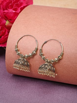 NVR Women's Ethnic Gold Plated Oxidized Jhumka Earrings-One Size / Gold / German Silver