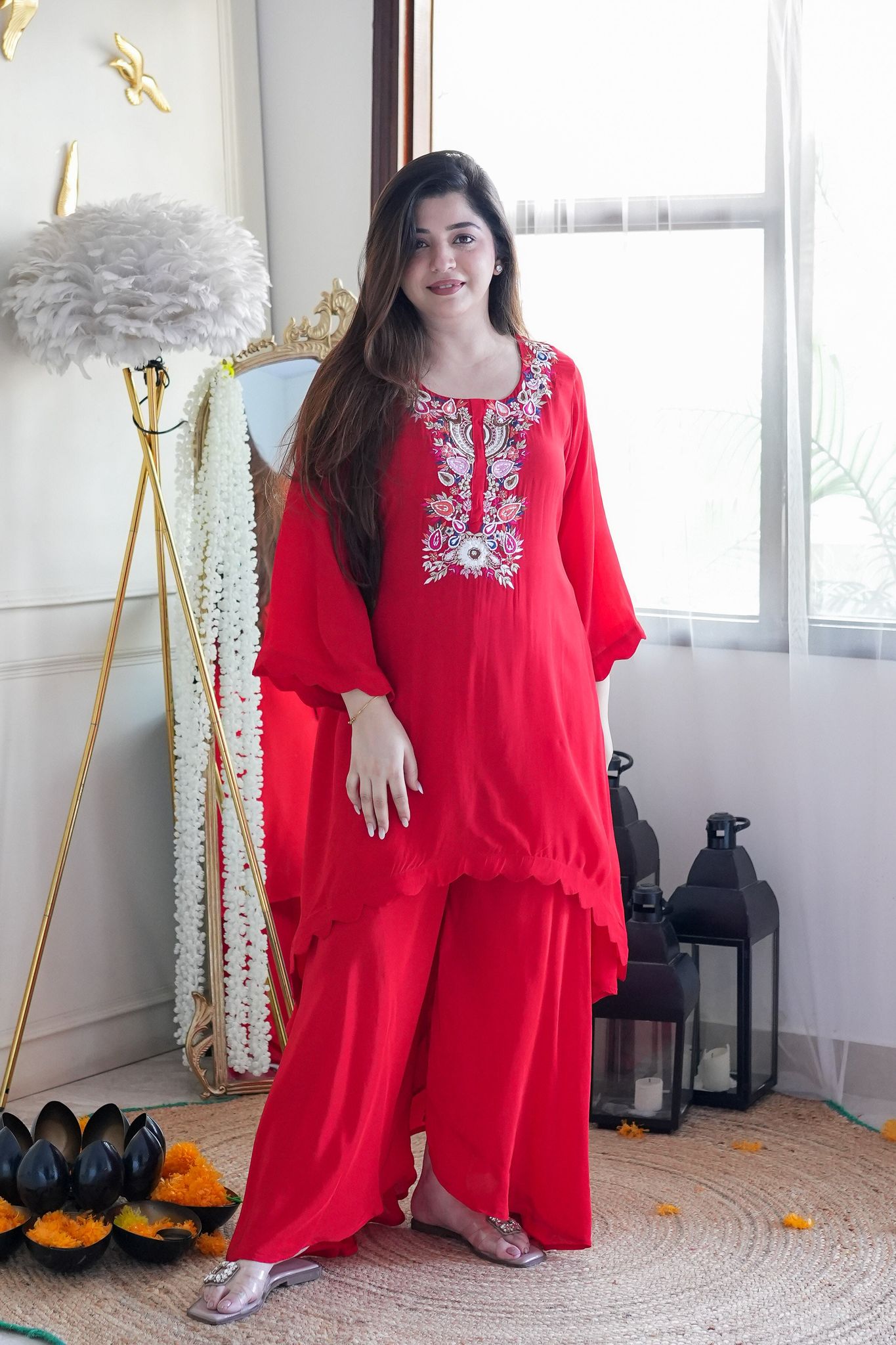 Vera Red Embroidred Cord Set-M