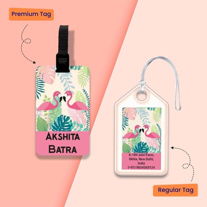 Personalized Bag Tags for Kids - Set of 5 - Flamingo design-Regular Bag Tags
