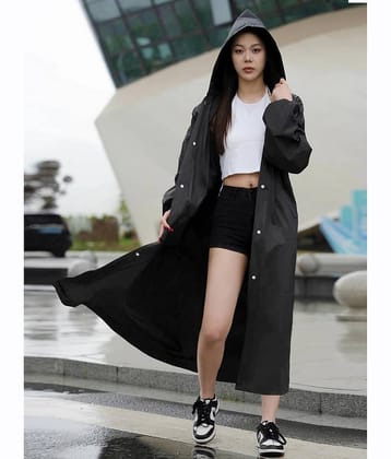 Infispace Waterproof Nylon Long Raincoat - Black