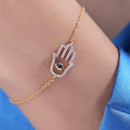 Hamsa Evil Eye Silver Loose Bracelet | 22KT Gold Vermeil-Yellow Gold / 6 inches + half inch extension