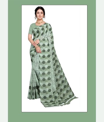 Kanooda Prints Georgette Printed Regular Saree With Unstitched Blouse Piece ( Light Green )