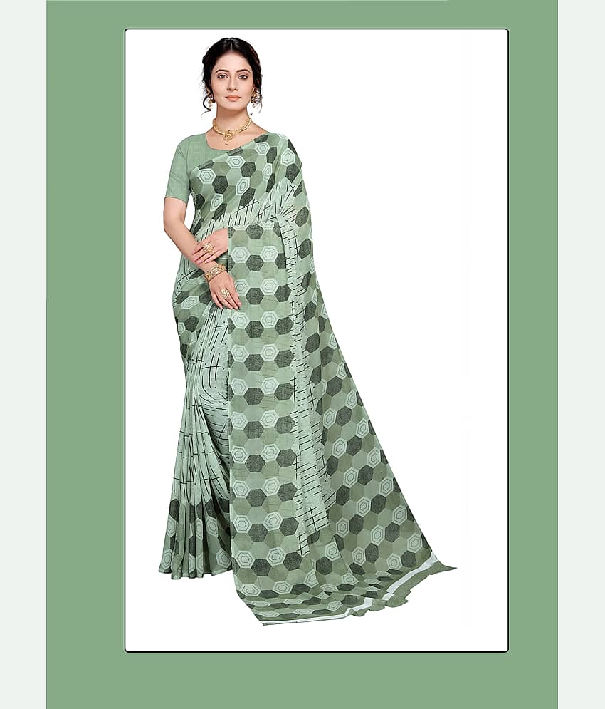 Kanooda Prints Georgette Printed Regular Saree With Unstitched Blouse Piece ( Light Green )