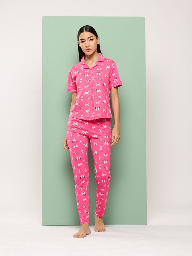 Leading Lady Women's Printed Cotton Night Suit with Pyjama