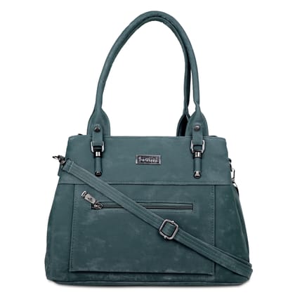 Jothi Roselle Premium Womens Handbag | Brushed Velvet & Synthetic Leather Tote | 3-Compartment Organizer | Adjustable & Detachable Sling Strap | Soft Base | Green