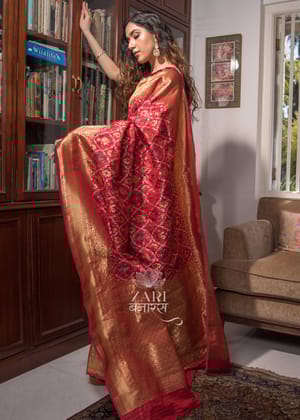 Leela: Double Ikat Patan Patola Saree In The Shades Of Red And Gold