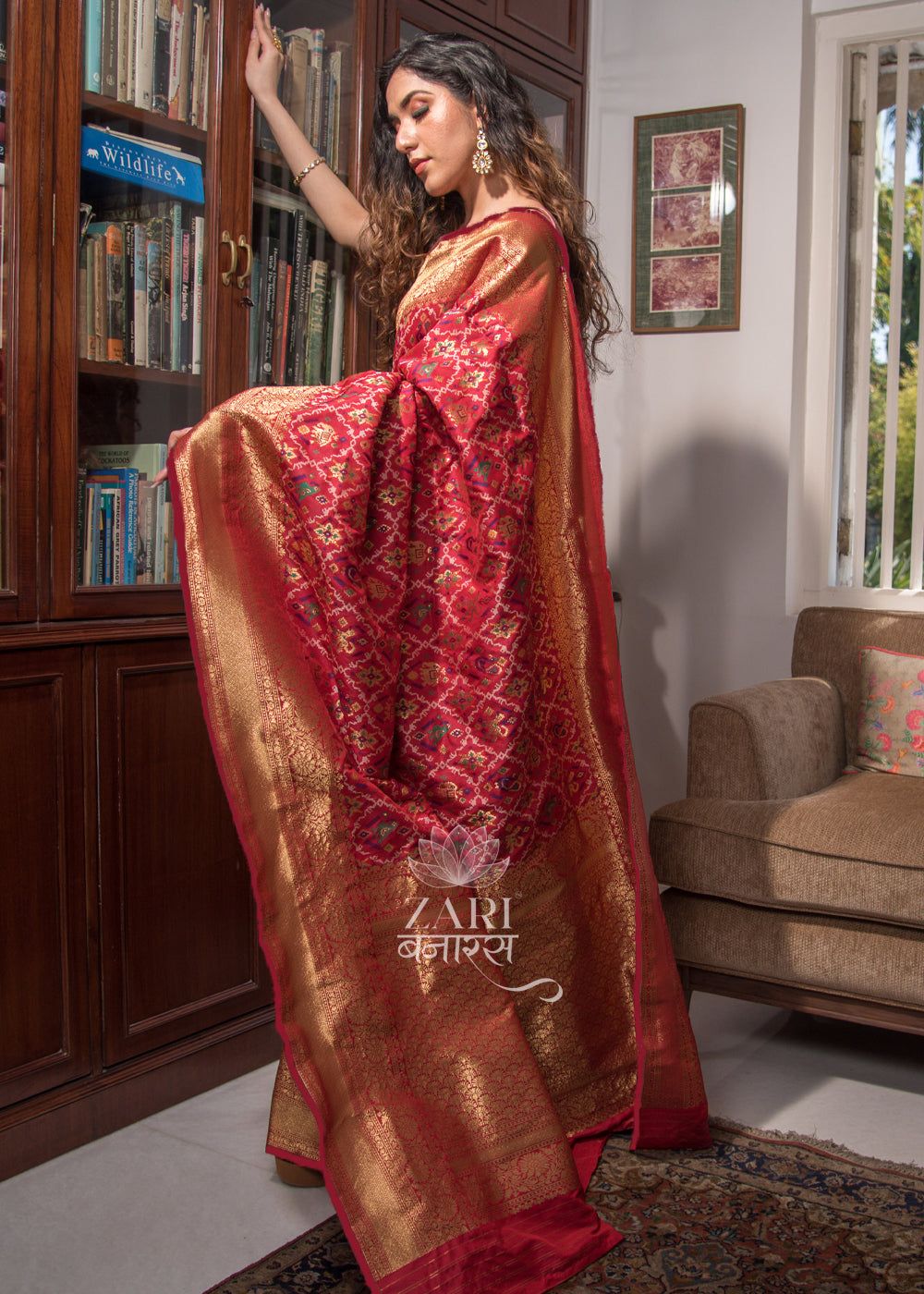 Leela: Double Ikat Patan Patola Saree In The Shades Of Red And Gold