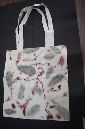 TULIP Traditional Artisians' Upliftment Livelihood Program Reusable Shopping Tote Bag, White with Floral Leaf Print, Fabric Shoulder Bag TULIP Traditional Artisians' Upliftment Livelihood Program Reusable Shopping Tote Bag, White with Floral Leaf Print, Fabric Shoulder Bag