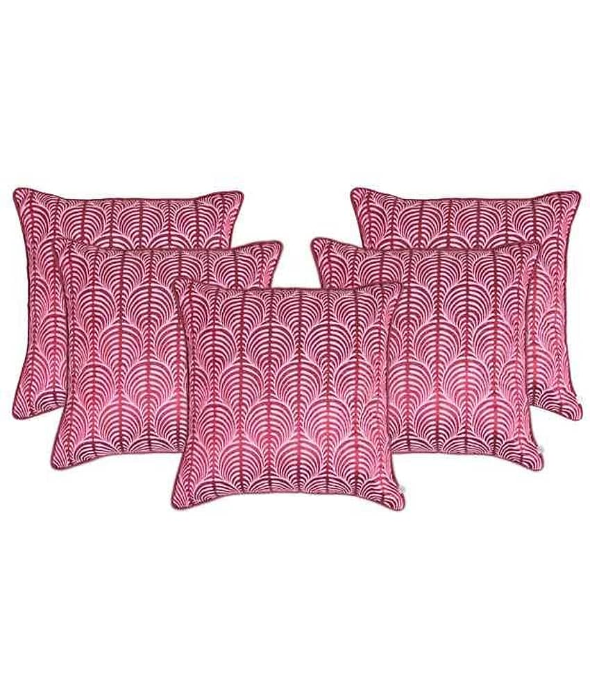 Zubix Pink & White Polyester Cushion Covers Set Of 5