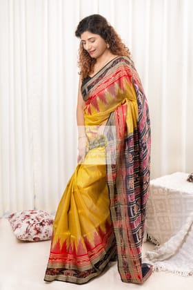 Sachipaar Khandua Silk Saree: Yellow