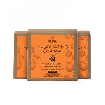 Nat Habit Orange Kokum Butter Bath Soap for Women & Men | Cold Processed With Vit C for Body Acne, Pimple & Oil Control | Improve Skin Tone & Boost Collagen Production| Gentle Exfoliation| Pack of 3 X 125g Nat Habit Orange Kokum Butter Bath Soap for Wome