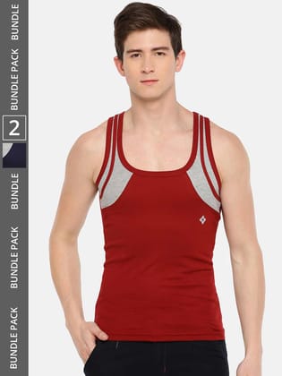 Men's Assorted Pack of 2 Solid Combed Cotton Racerback Styled Gym Vest