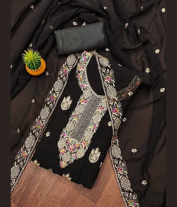 Rangtulika Ethnics Unstitched Georgette Embroidered Dress Material - Black ( Pack of 1 )