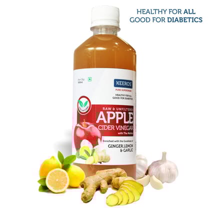 Keeros Apple Cider Vinegar With Ginger, Lemon & Garlic Extract With Mother, 100% Natural, Raw, Unfiltered, Unpasteurized, 500 ml