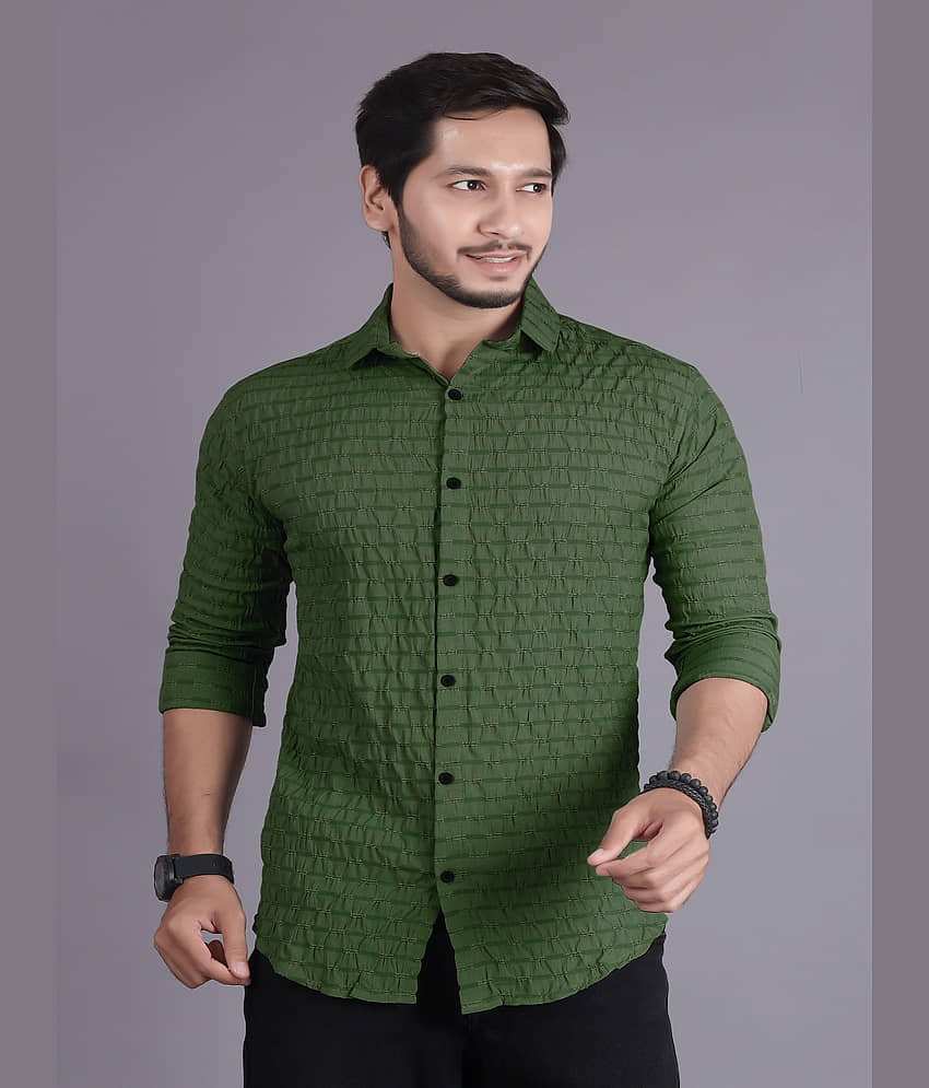 Generic Cotton Blend Slim Fit Popcorn Textured Full Sleeves Men's Casual Shirt - Green ( Pack of 1 )
