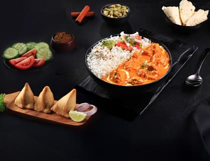 Pind Special Paneer Rice Bowl + 3 Mini Samosas