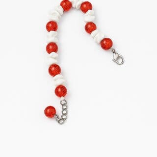 Techiefox Stylish Red and White Beaded Bracelet with Glossy Plastic Beads and Adjustable Metal Clasp