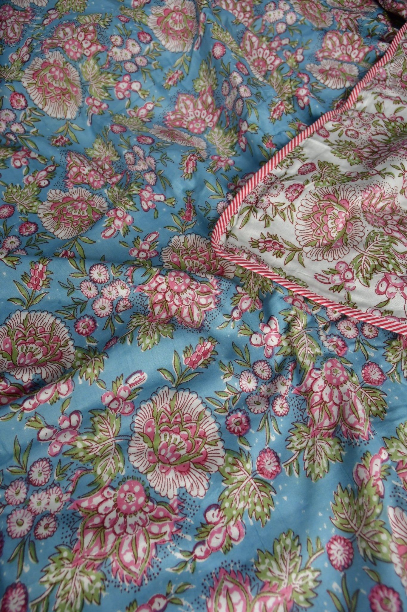 Blue Pink Reversible Mul Mul Cotton DoharDouble