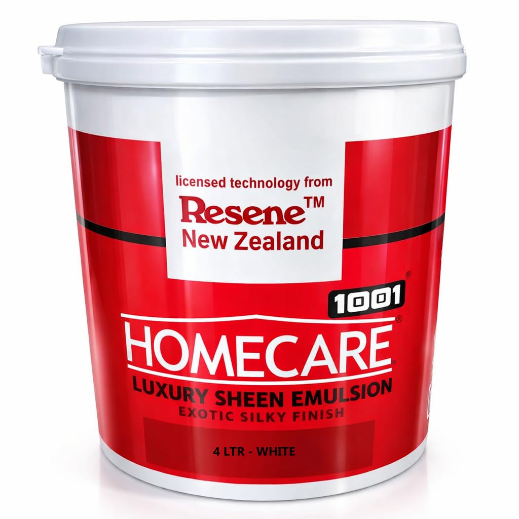 1001 Homecare Luxury Sheen Emulsion Paint White I Glossy HOME CARE Luxury Sheen Emulsion is an interior wall finish that can be applied on all types of smooth Surface- 4 Litre