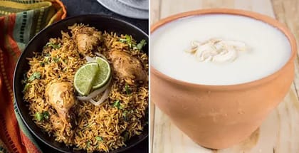 1 x Sweet Lassi, 2 x Delhi Special Chicken Biryani