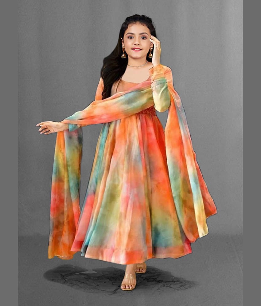Trijal Fab Georgette Gown For Girls ( Pack of 1 , Multi )